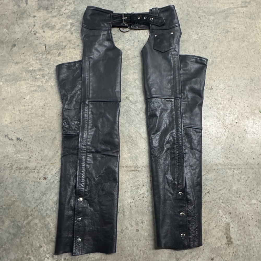 Bikers Club Black‎ Leather Chaps Size S Retro Grunge Classic Moto Biker